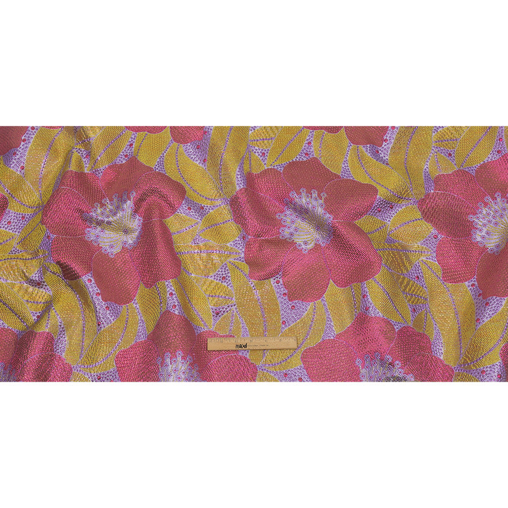 Metallic Purple, Pink and Yellow Tropical Flowers Luxury Brocade - Full