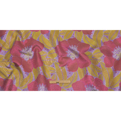 Metallic Purple, Pink and Yellow Tropical Flowers Luxury Brocade