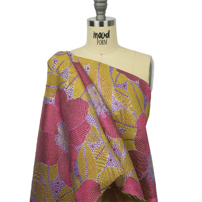 Metallic Purple, Pink and Yellow Tropical Flowers Luxury Brocade