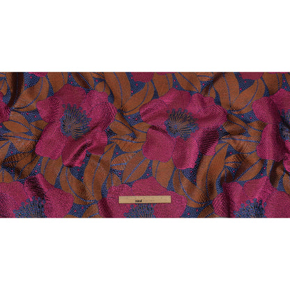 Metallic Magenta, Burnt Orange and Blue Tropical Flowers Luxury Brocade