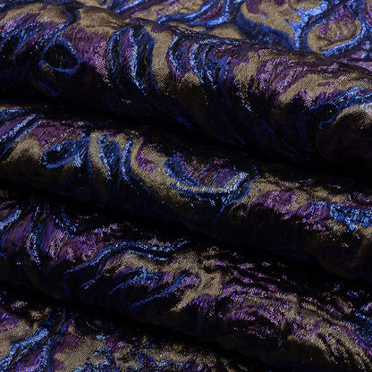 Metallic Royal Blue, Aubergine and Dark Gold Smoky Swirls Luxury Brocade