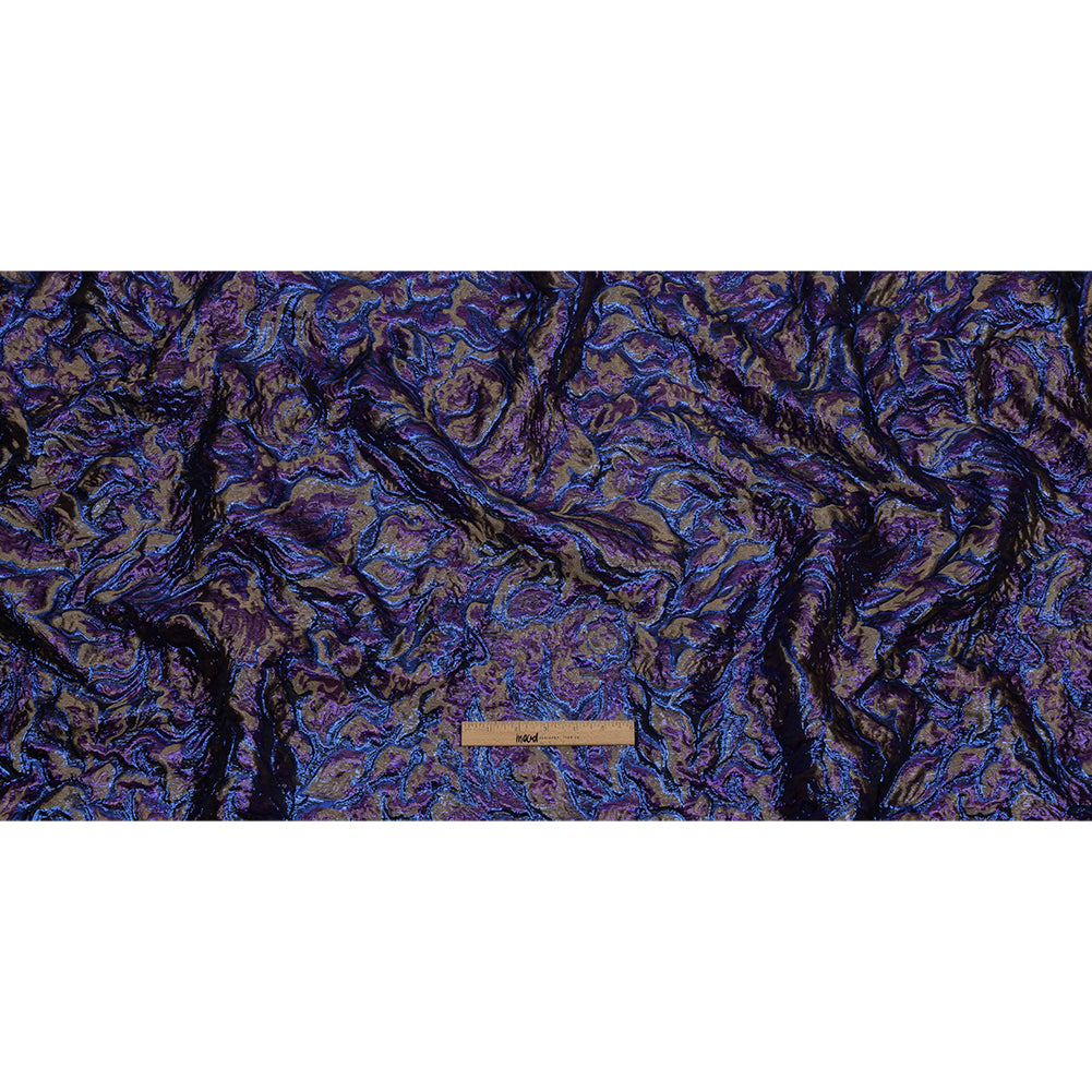 Metallic Royal Blue, Aubergine and Dark Gold Smoky Swirls Luxury Brocade - Full