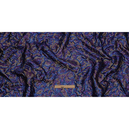 Metallic Royal Blue, Aubergine and Dark Gold Smoky Swirls Luxury Brocade