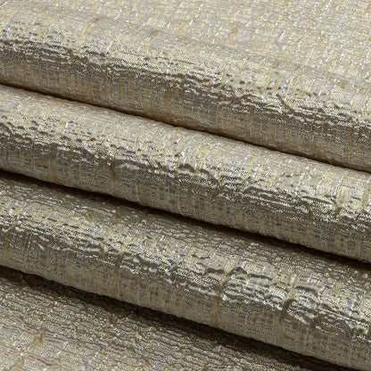 Metallic Silver, Harvest Gold and Beige Crosshatched Lines Luxury Brocade Folded