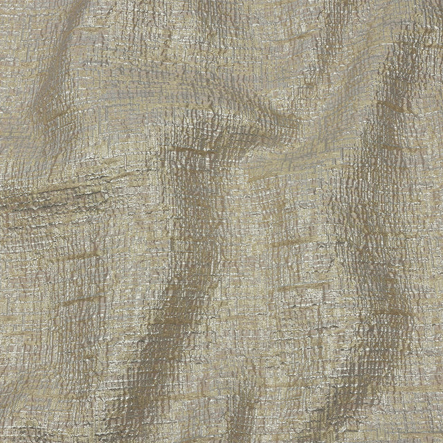 Metallic Silver, Harvest Gold and Beige Crosshatched Lines Luxury Brocade