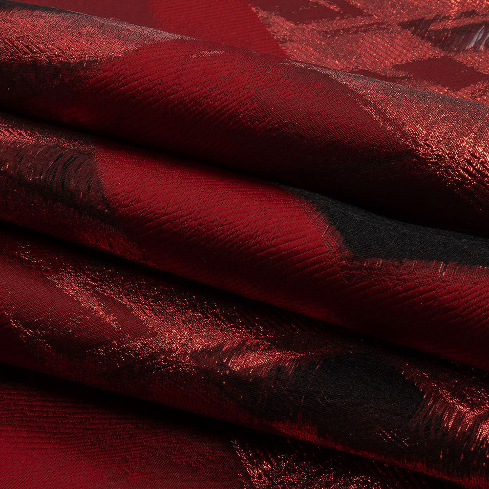 Metallic Red Painterly Geometrics Luxury Burnout Brocade - Folded