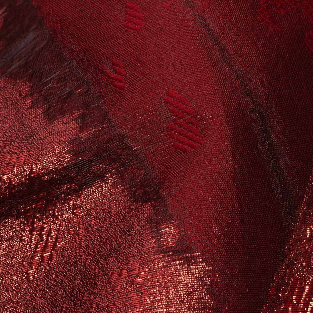Metallic Red Painterly Geometrics Luxury Burnout Brocade - Detail