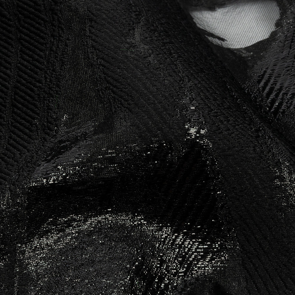 Metallic Black Painterly Geometrics Luxury Burnout Brocade - Detail