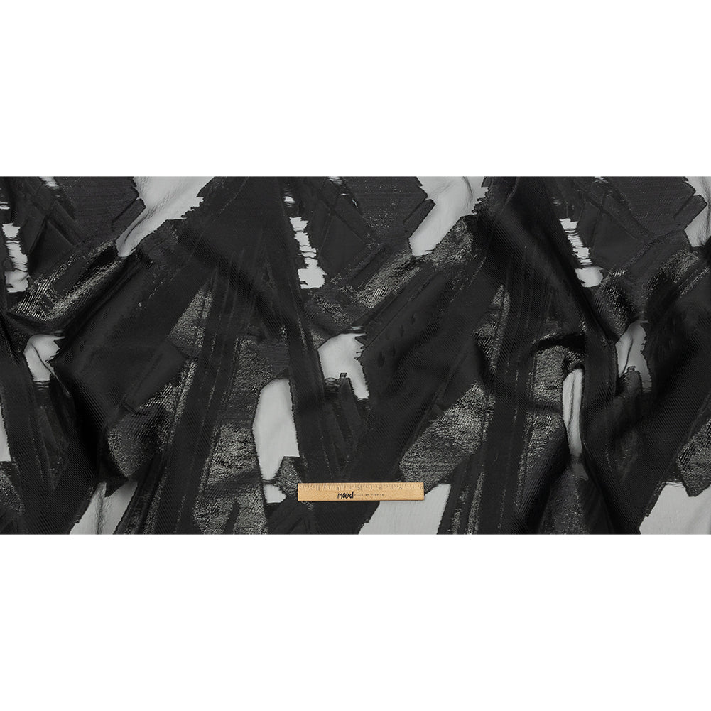 Metallic Black Painterly Geometrics Luxury Burnout Brocade - Full