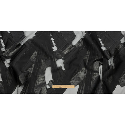 Metallic Black Painterly Geometrics Luxury Burnout Brocade