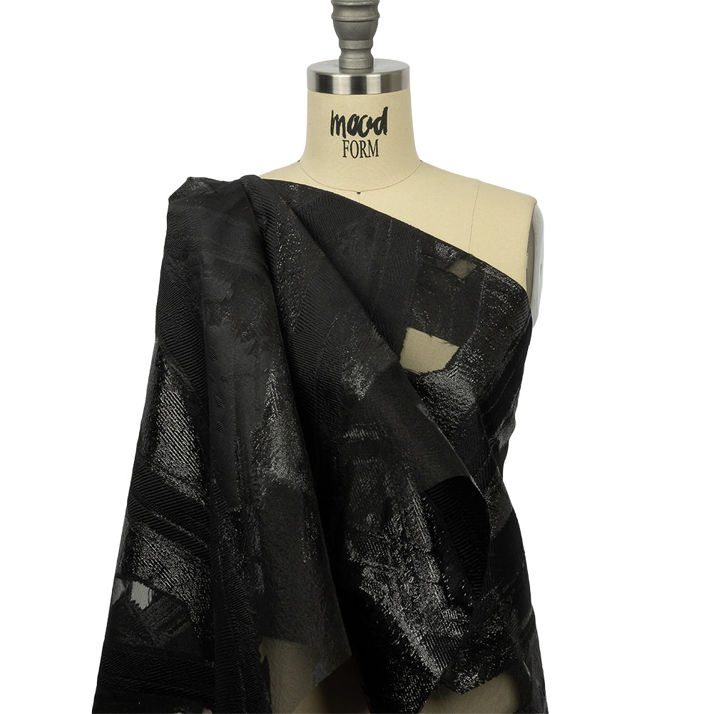 Metallic Black Painterly Geometrics Luxury Burnout Brocade - Drape
