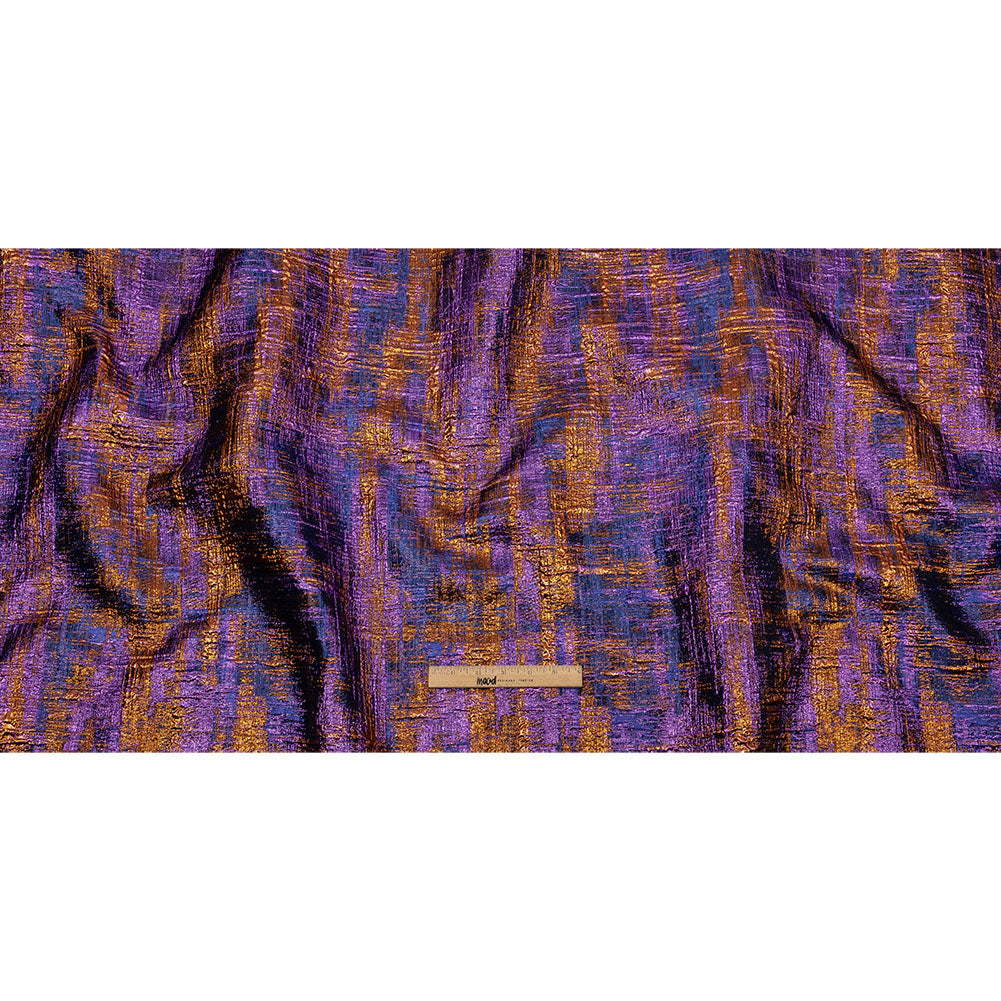 Metallic Blue, Purple and Orange Distressed Plaid Luxury Brocade - Full