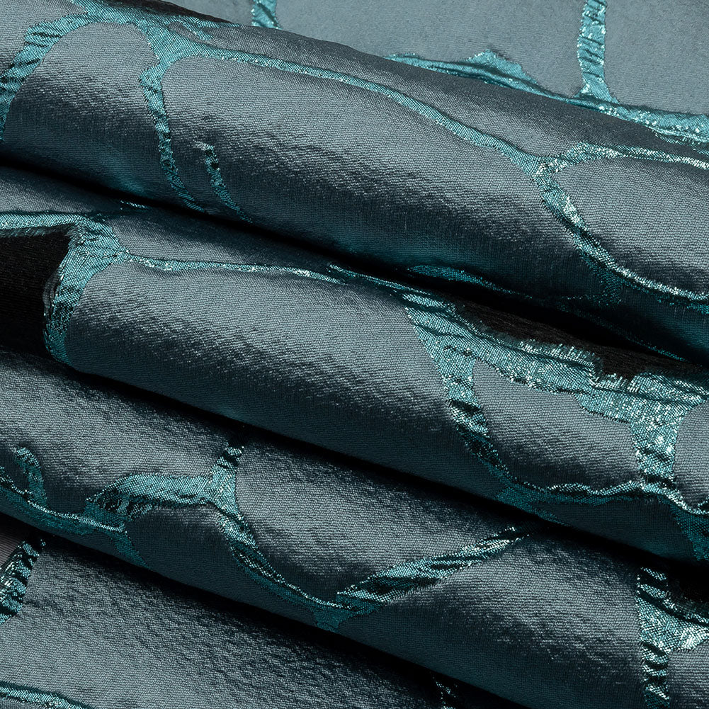 Metallic Light Blue Abstract Luxury Burnout Brocade - Folded