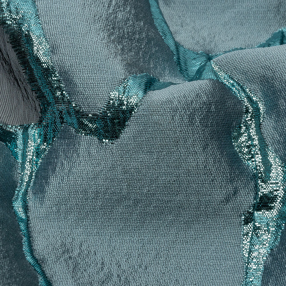 Metallic Light Blue Abstract Luxury Burnout Brocade - Detail