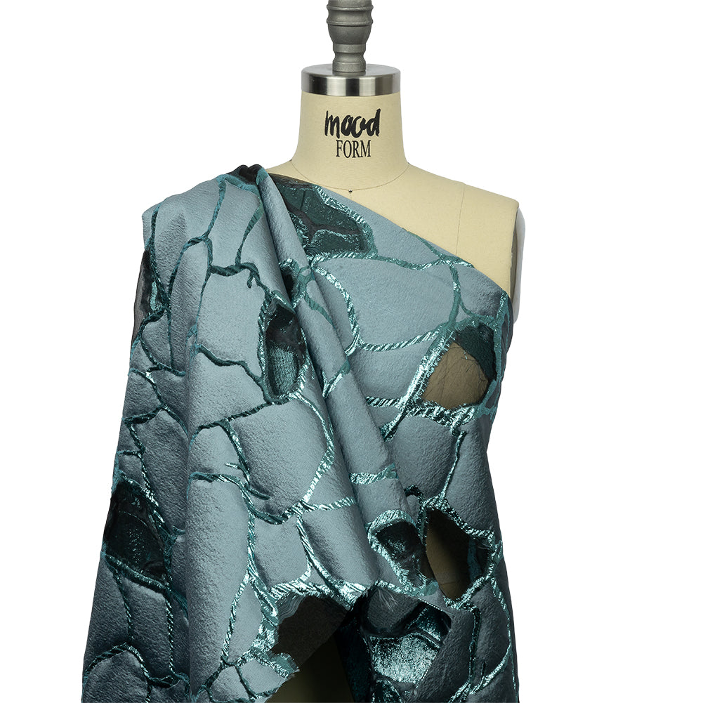 Metallic Light Blue Abstract Luxury Burnout Brocade - Drape