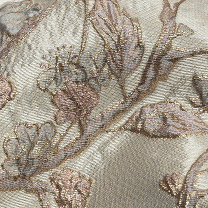 Metallic Gray, Gold and Bubblegum Pink Flowering Vines Luxury Brocade