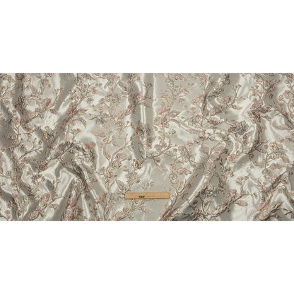 Metallic Gray, Gold and Bubblegum Pink Flowering Vines Luxury Brocade