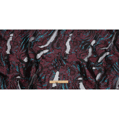 Metallic Electric Blue and Jam Red Luxury Burnout Brocade