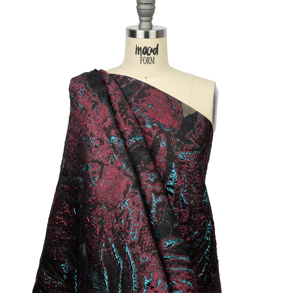 Metallic Electric Blue and Jam Red Luxury Burnout Brocade - Drape
