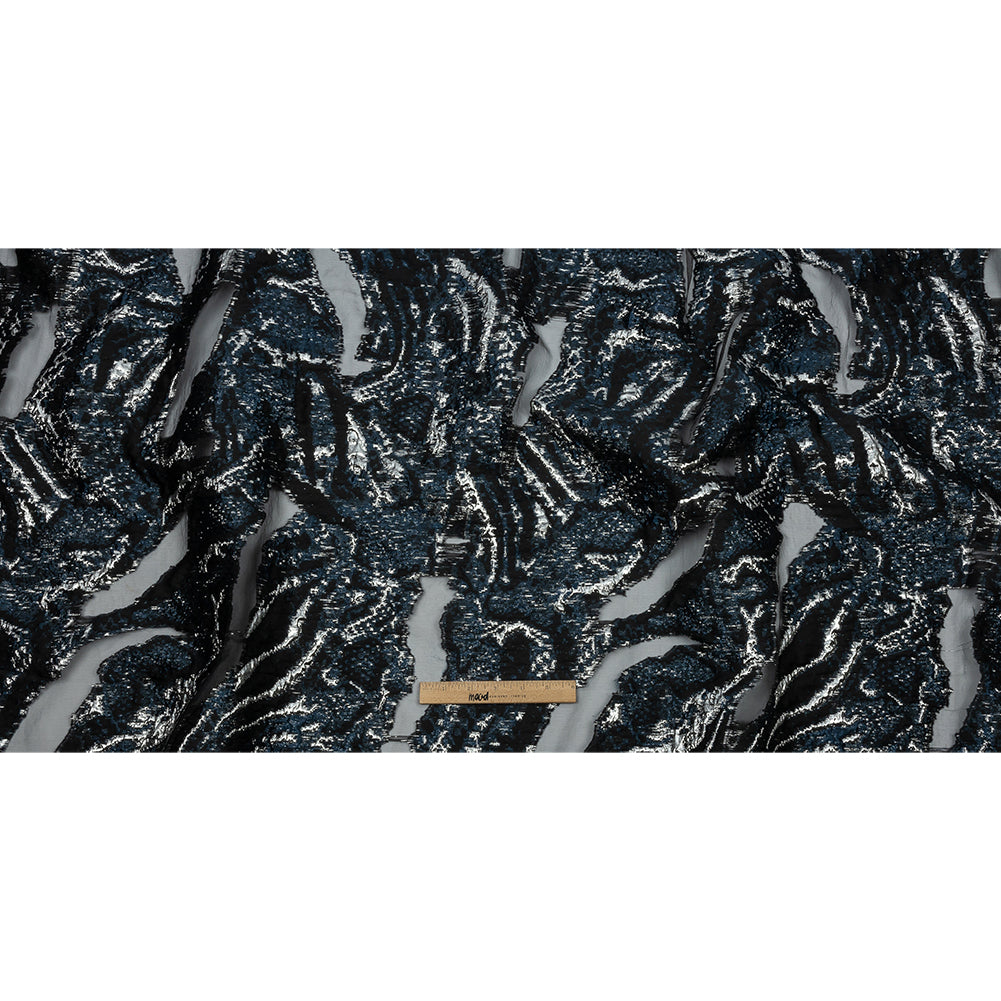 Metallic Silver and Black Abstract Luxury Burnout Brocade - Full