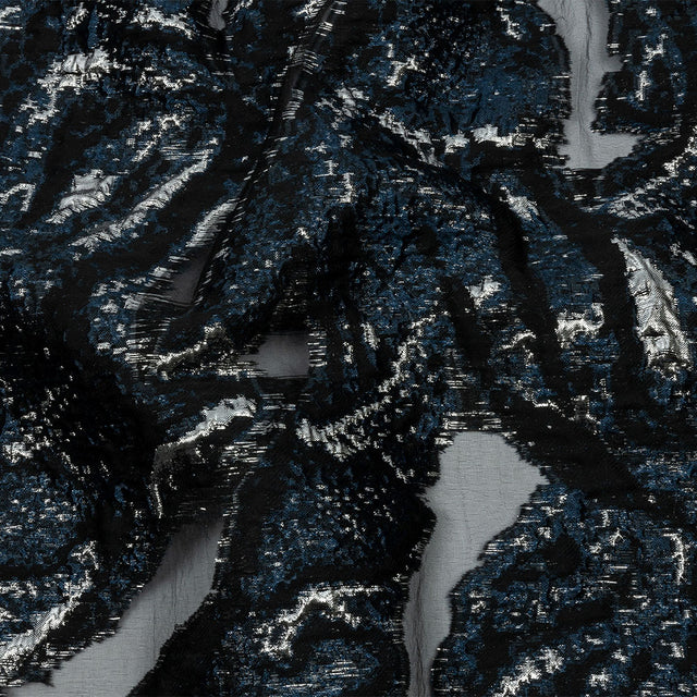 Metallic Silver and Black Abstract Luxury Burnout Brocade