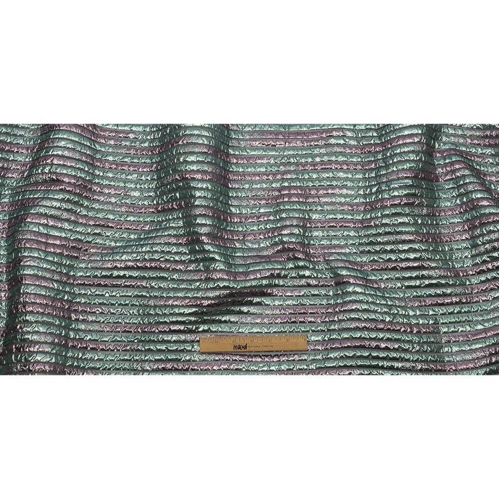 Metallic Turquoise Blue and Rouge Pink Luxury Striped Burnout Brocade - Full