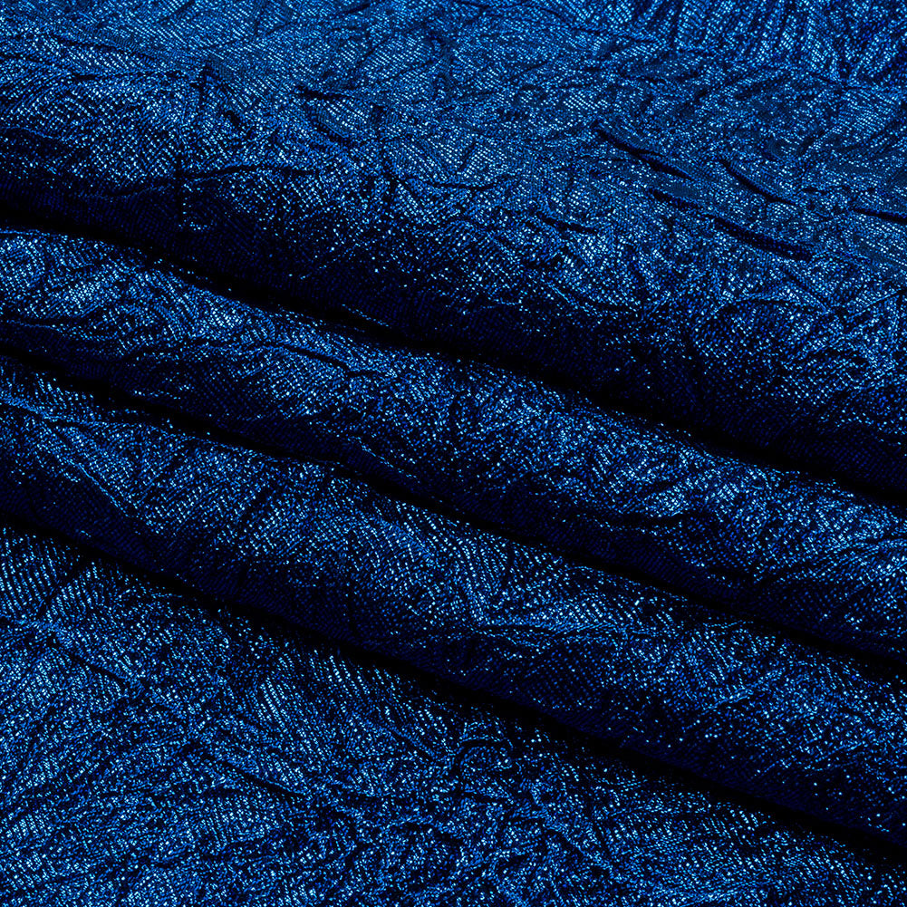 Astrolabe Metallic Royal Blue Crinkled Luxury Brocade with Black Backing - Folded