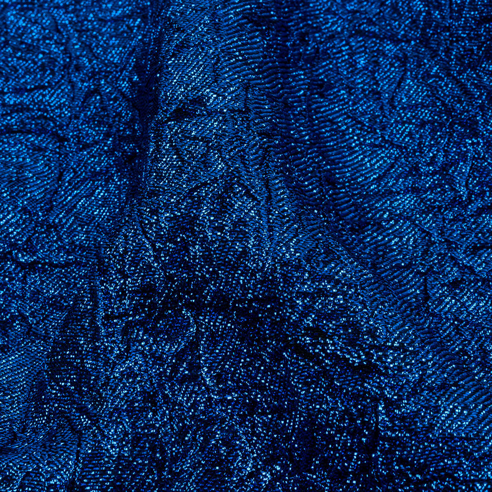 Astrolabe Metallic Royal Blue Crinkled Luxury Brocade with Black Backing - Detail