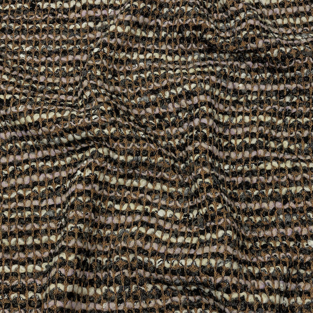 Beige, Cream and Charcoal Boucle Stripes Chunky Wool Blend Sweater Knit