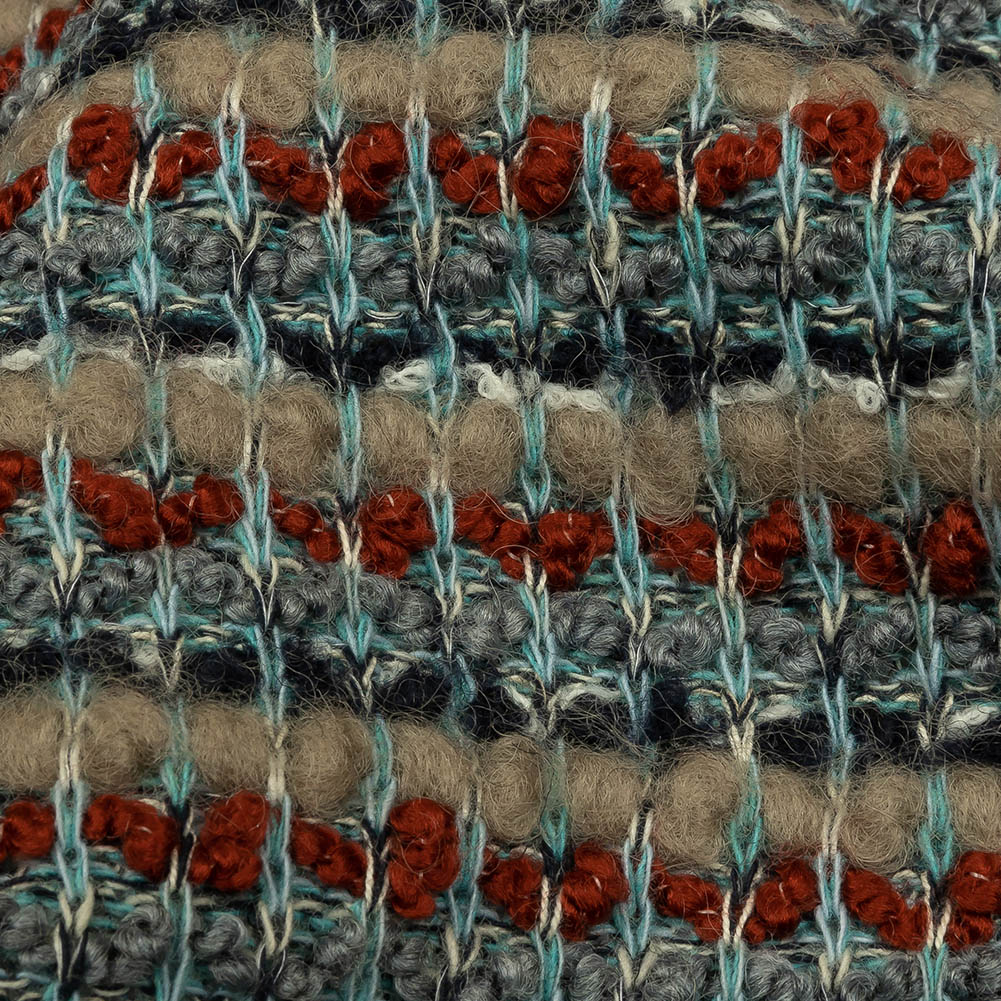 Gray, Beige and Burnt Orange Boucle Stripes Chunky Wool Blend Sweater Knit Detail