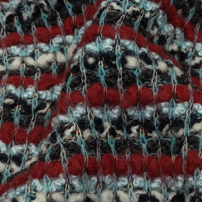 Red, Baby Blue and Charcoal Striped Chunky Wool Blend Boucle Sweater Knit Detail