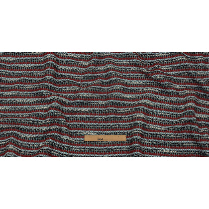 Red, Baby Blue and Charcoal Striped Chunky Wool Blend Boucle Sweater Knit Full