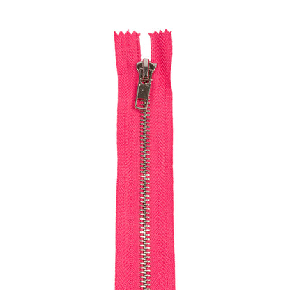 Hot Pink and Silver T5 Closed End Metal Zipper - 36" Detail
