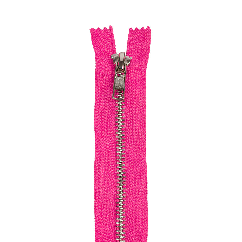 Fuchsia and Silver T5 Closed End Metal Zipper - 36" Detail