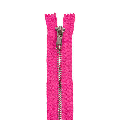 Fuchsia and Silver T5 Closed End Metal Zipper - 36" Detail