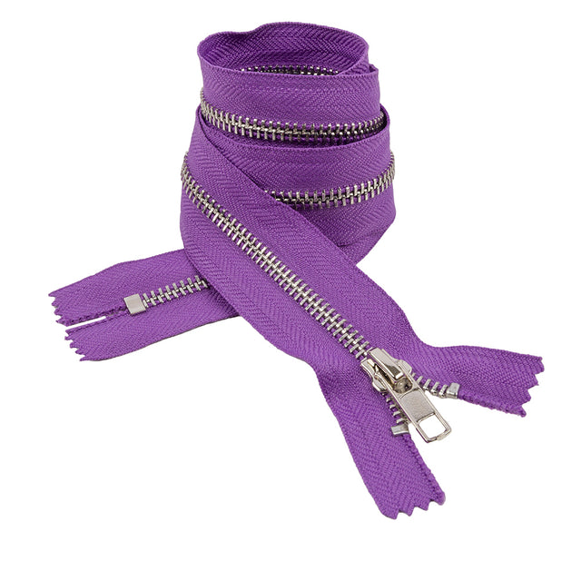 Purple and Silver T5 Closed End Metal Zipper - 36"