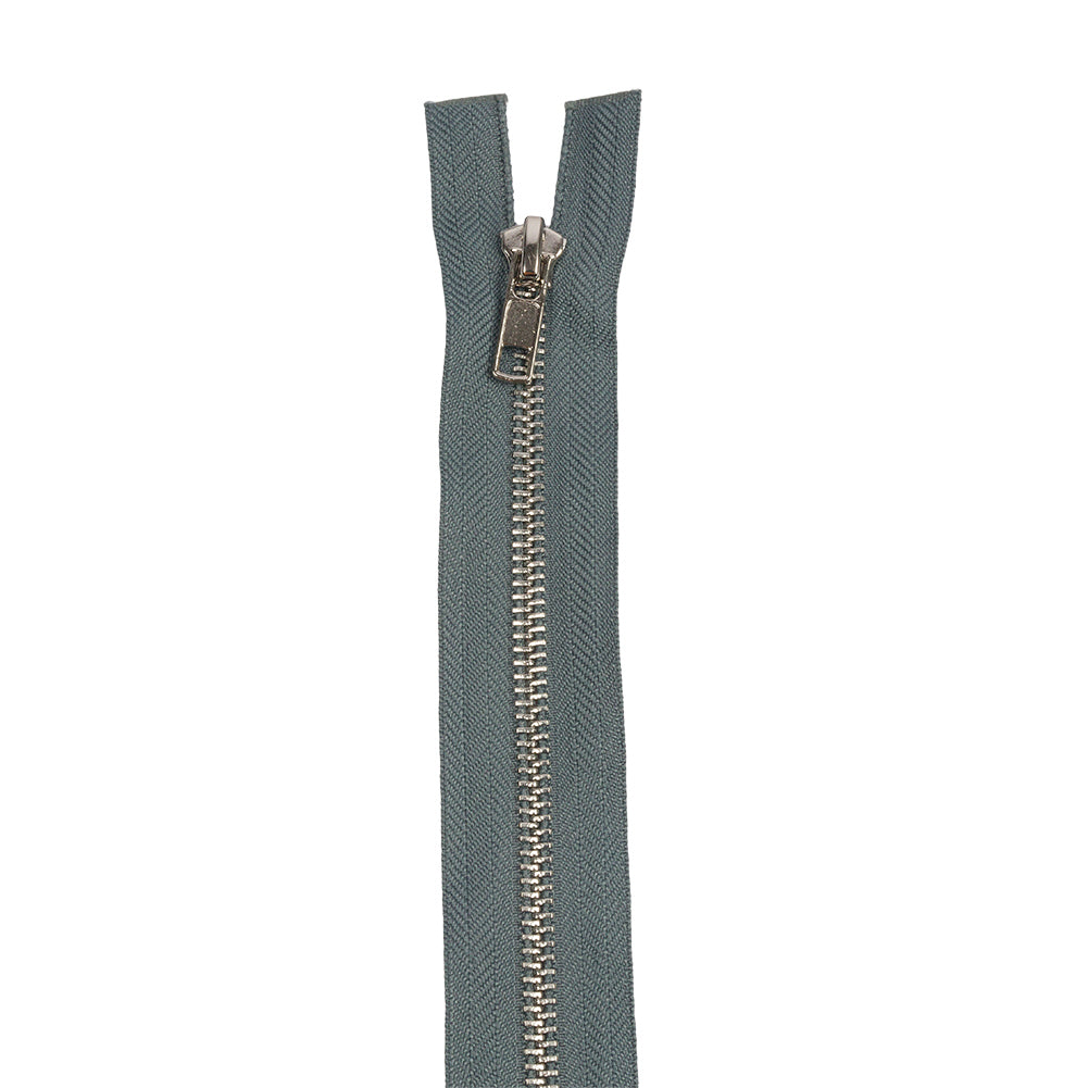 Steel Gray and Silver T5 Open End Metal Zipper with Two Pulls - 36" Detail
