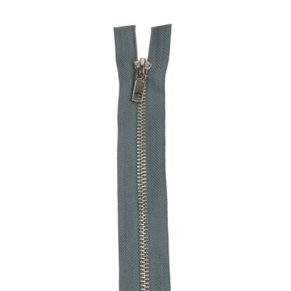 Steel Gray and Silver T5 Open End Metal Zipper with Two Pulls - 36" Detail