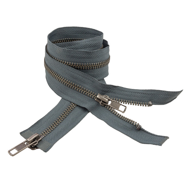 Steel Gray and Matte Gunmetal T5 Open End Metal Zipper with Two Pulls - 36"