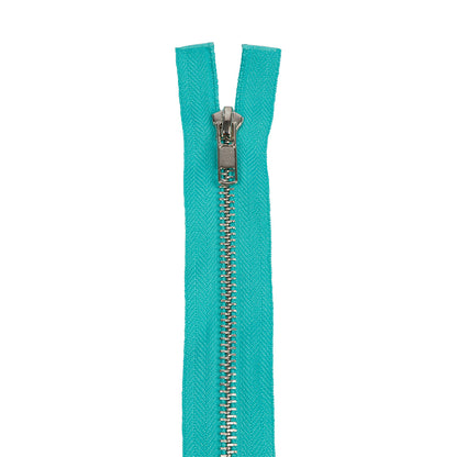 Turquoise and Silver T5 Open End Metal Zipper with Two Pulls - 36" Detail