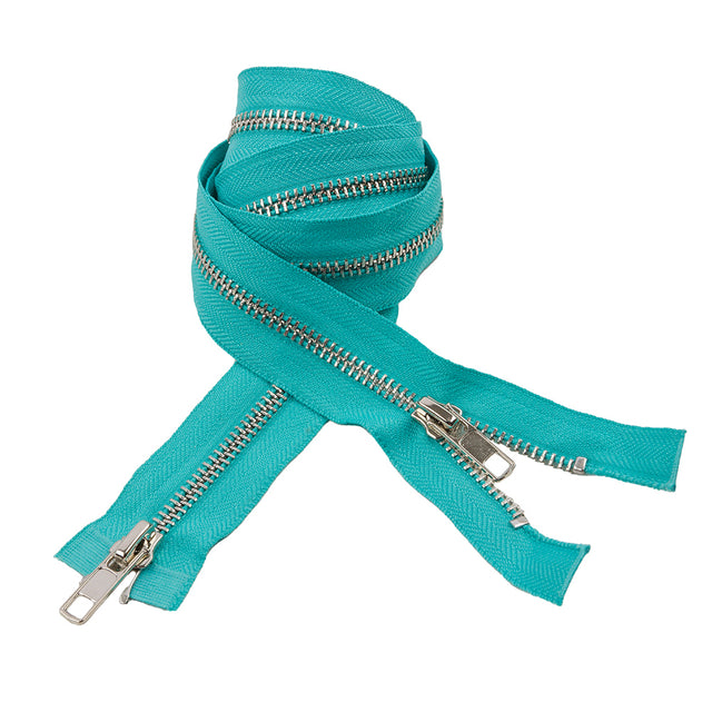 Turquoise and Silver T5 Open End Metal Zipper with Two Pulls - 36"