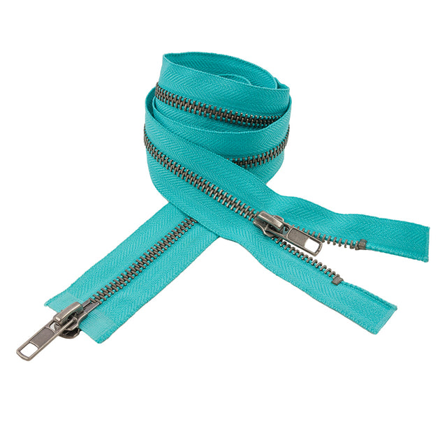 Turquoise and Matte Gunmetal T5 Open End Metal Zipper with Two Pulls - 36"