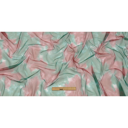 Red and Green Abstract Watercolor Printed Tulle