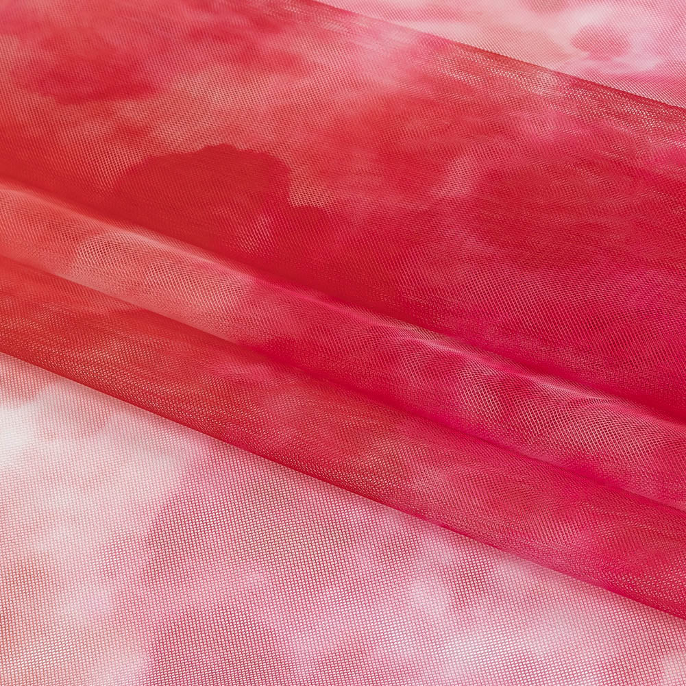 Pink and Red Abstract Watercolor Printed Tulle - Folded