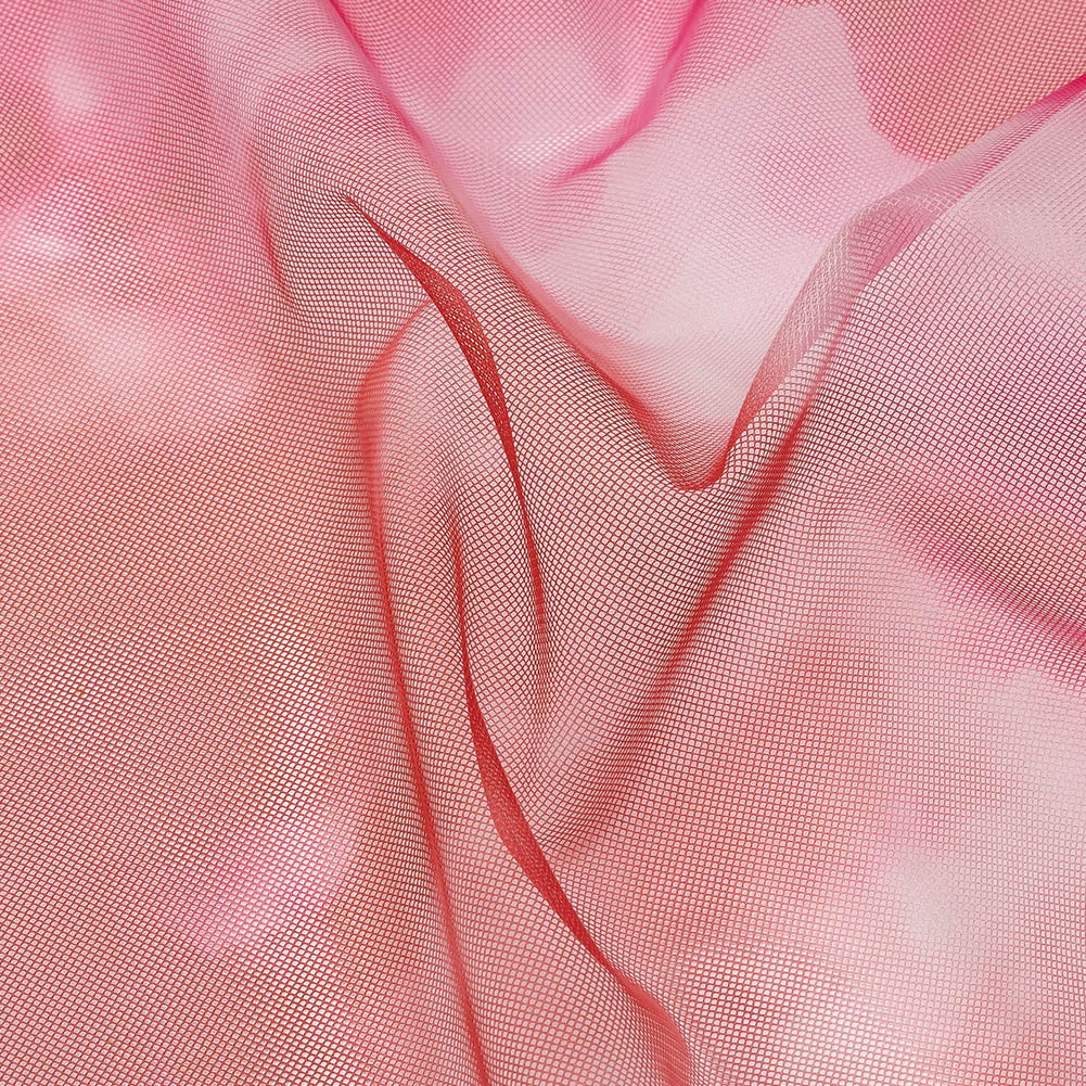Pink and Red Abstract Watercolor Printed Tulle - Detail