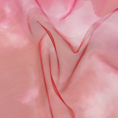 Pink and Red Abstract Watercolor Printed Tulle