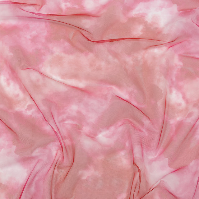 Pink and Red Abstract Watercolor Printed Tulle