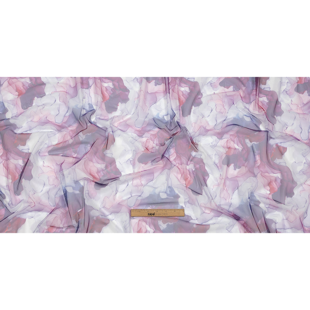 Dark Pink, Purple and Blue Abstract Watercolor Printed Tulle - Full