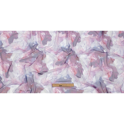 Dark Pink, Purple and Blue Abstract Watercolor Printed Tulle