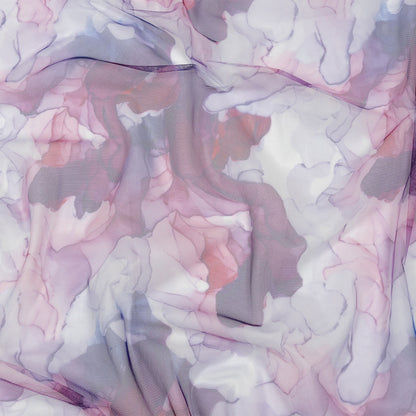 Dark Pink, Purple and Blue Abstract Watercolor Printed Tulle